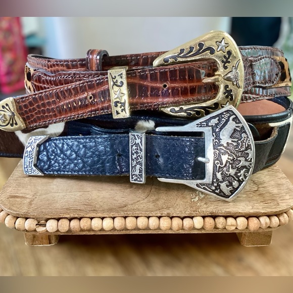 🌸Set of 2 Vintage FALCHI/APPLE ACC Cowboy Leather Belts - Picture 8 of 11